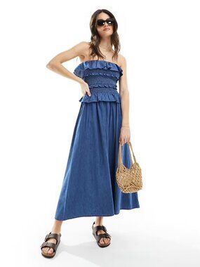 ASOS Design Strapless Navy Dress